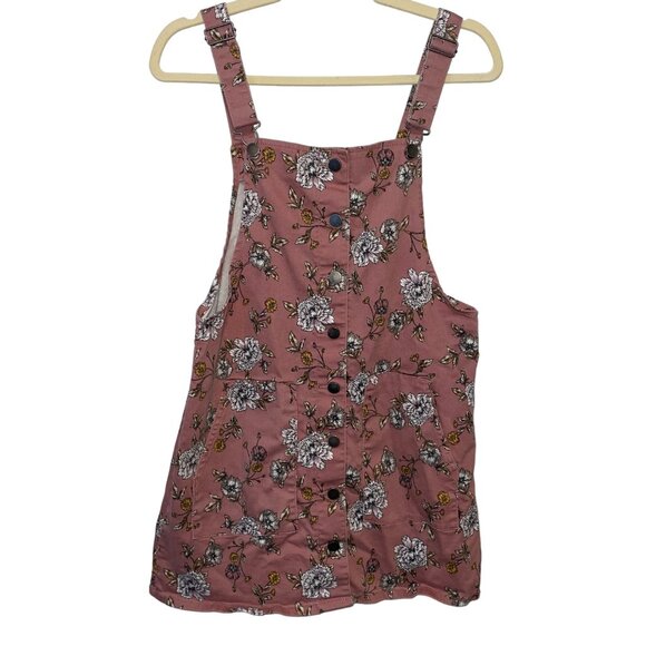 Floral Button-Front Pink Jumper/Dress With Adjustable Straps & Front Pockets - Picture 1 of 7